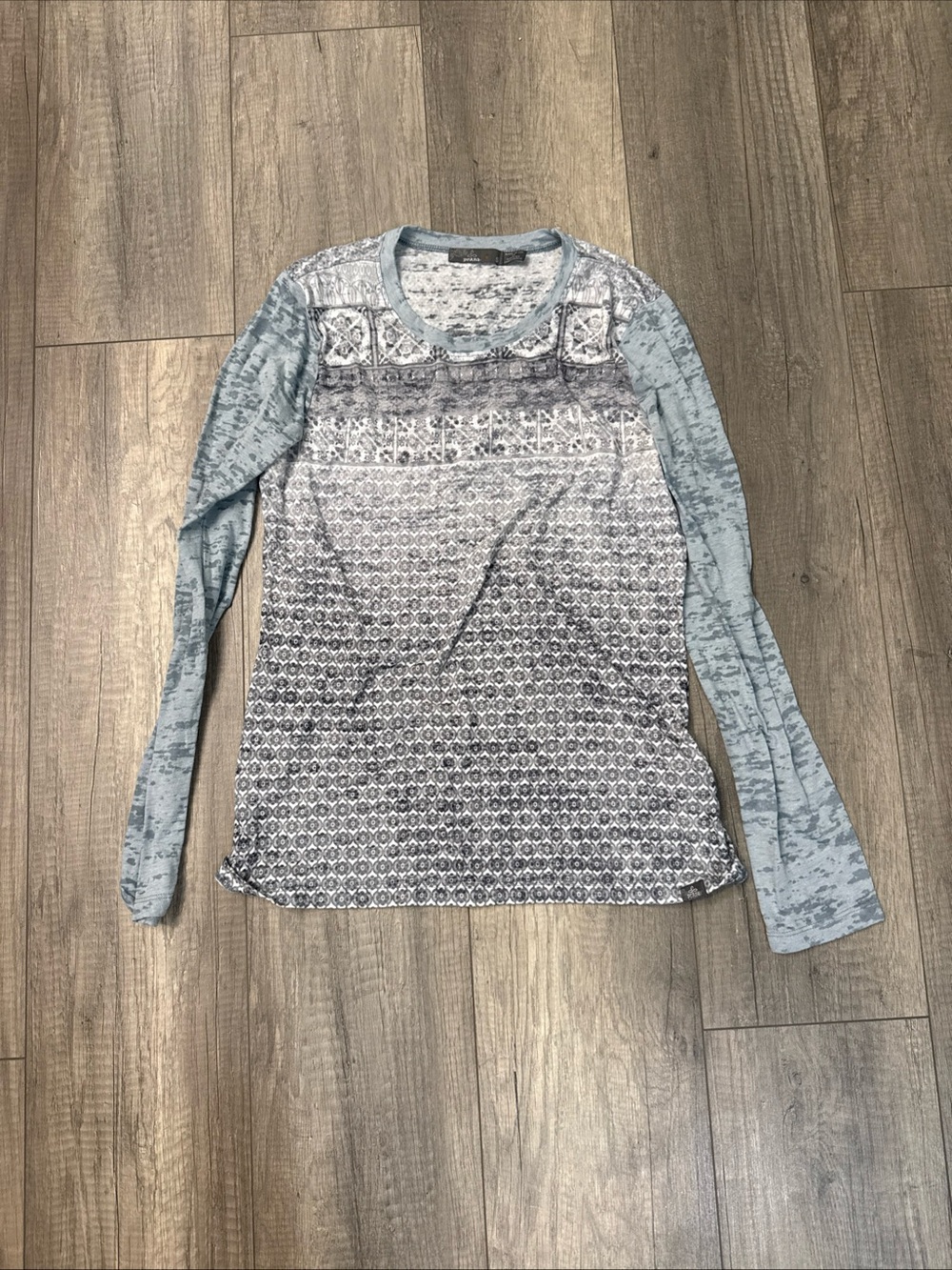 Prana Light Blue Patterned Long-Sleeve Tee